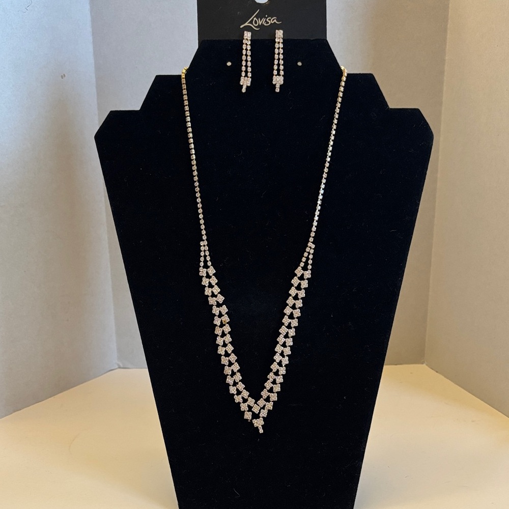 Lovisa Cubic Zirconia Gold Necklace and Earrings